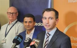 Health Minister Simeon Brown speaking to media in Christchurch on Wednesday