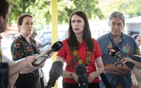 NZ Prime Minister Jacinda Ardern, left, and Minister of Foreign Affairs Winston Peters speak to the media during the Pacific Islands Forum. 5 September 2018.
