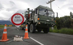 A military vehicle coming through the inland route towards Kaikoura.