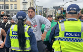 Protesters at the Wellington Pride Parade.