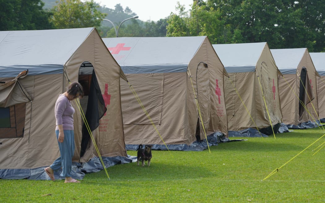 Evacuees come into temporary shelters in Hualien on April 4, 2024. The Eastern Taiwan earthquake that occurred on the previous day was the strongest in 25 years. According to Taiwan Authorities, 9 people died and no less than 1,000 people were injured.( The Yomiuri Shimbun ) (Photo by Ichiro Ohara / Yomiuri / The Yomiuri Shimbun via AFP)