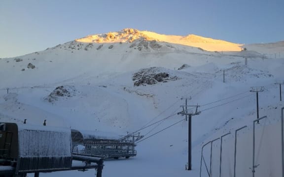 Snow on Mt Hutt, where access to the skifield was cut off to vehicles other than snowmobiles.