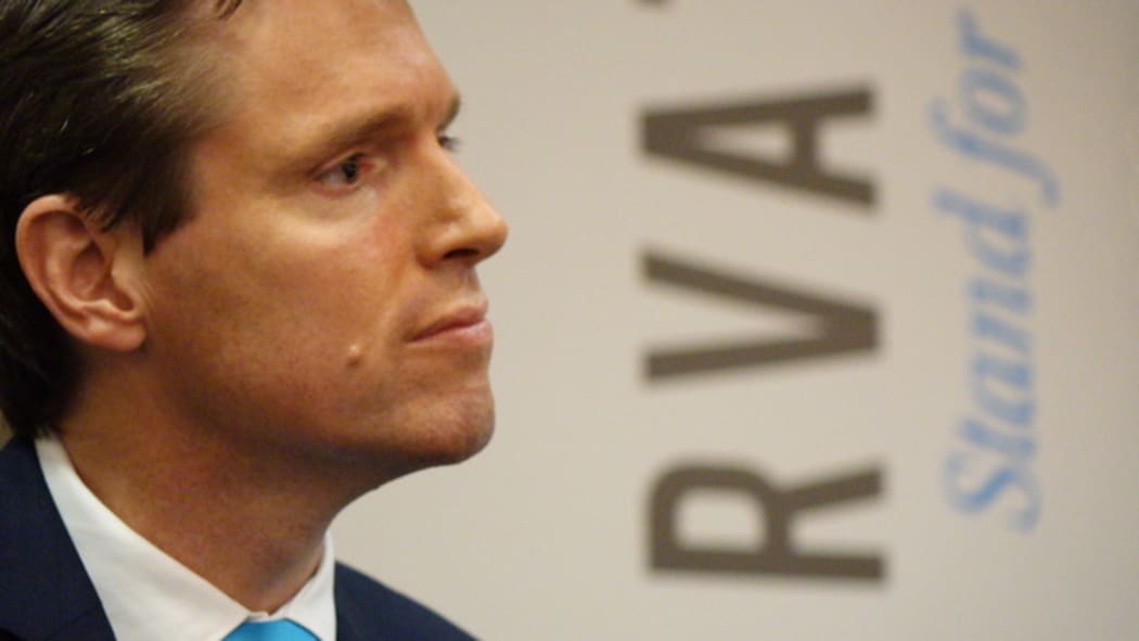 Colin Craig during the press conference announcing his resignation as leader of the Conservative Party.