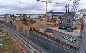The train station construction site, as seen from Mt Eden Road.