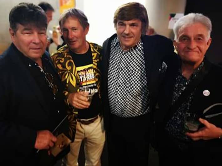 With Larry's Rebels at NZ Music Hall of Fame 2021 – l to r: Larry Morris, Terry Rouse, Grant, Nooky Stott