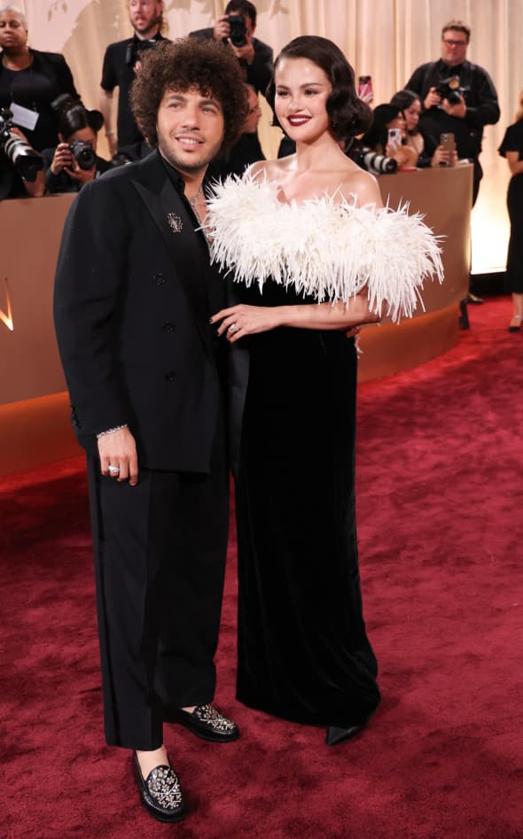 US musician Benny Blanco and US actress Selena Gomez attend the 83rd annual Golden Globe Awards at the Beverly Hilton hotel in Beverly Hills, California, on January 11, 2026.