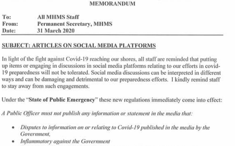 Copy of memo from Solomon Islands Permanent Secretary