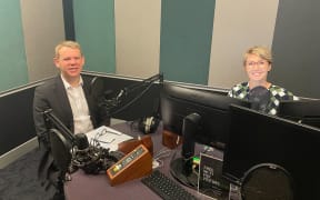 Labour leader Chris Hipkins and RNZ Morning Report host Ingrid Hipkiss.