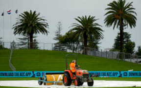 Ground staff in action before the International T20 match between New Zealand Blackcaps and Netherlands at McLean Park, Napier.