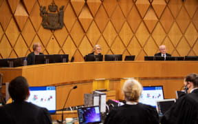 04/10/2021 JERICHO ROCK-ARCHER/POOL 
Supreme Court of Wellington - Peter Ellis 
(Left to right) Justice Susan Glazebrook, The Right Honourable Helen Winkelmann, Chief Justice, Justice Mark O'Regan