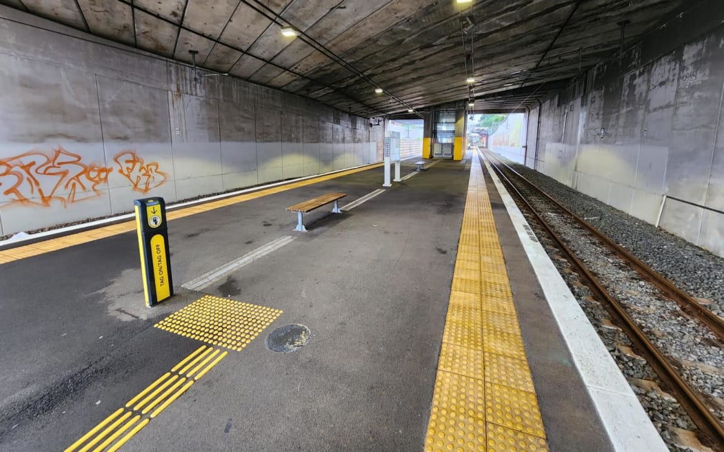 Grafton Station Auckland during cancellations across the city's rail network caused by an overhead power cable fault.