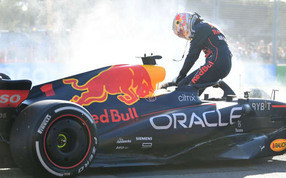 Max Verstappen of the Netherlands and Red Bull Racing reacts to a car failure during the Australian Grand Prix
