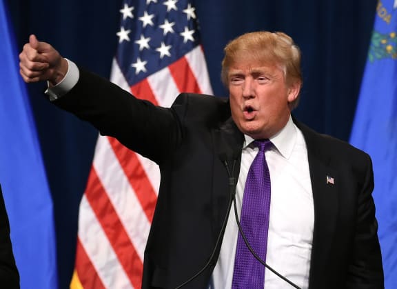 Donald Trump speaks at a caucus night watch party at the Treasure Island Hotel & Casino in Las Vegas, Nevada.