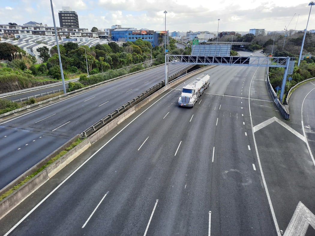 Traffic on the Auckland motorway near the central city at 11.30am on an atypical Thursday morning.