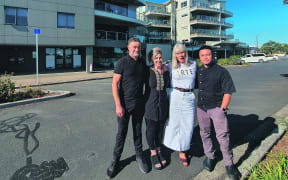 Saving Face owners Carl and Mellanie Smith, Kathryn’s Pilates Studio representative Marianne Wilson and Roquette Restaurant & Bar part owner and head chef Romel Saavedra are planning to support one another during the upcoming flood protection works.