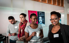 Martine with Noella on day 2 of her Learn and Innovate with New Kiwis (LINK) initiative launch at CoCA, Wellington