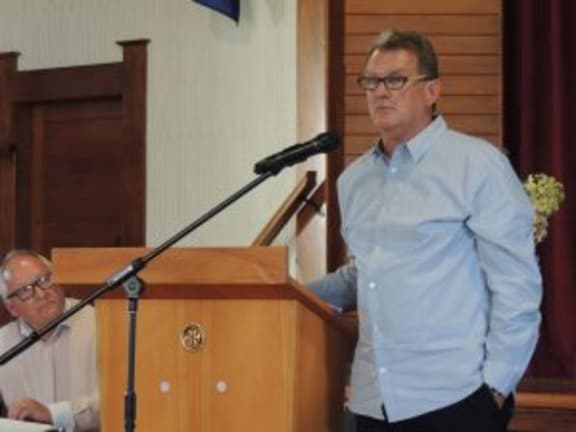 South Wairarapa District Council chief executive Harry Wilson at a meeting to address a council rates miscommunication.