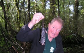 Conservation Minister Nick Smith at the announcement of Battle for our Birds pest control operations at Maruia on Sunday.