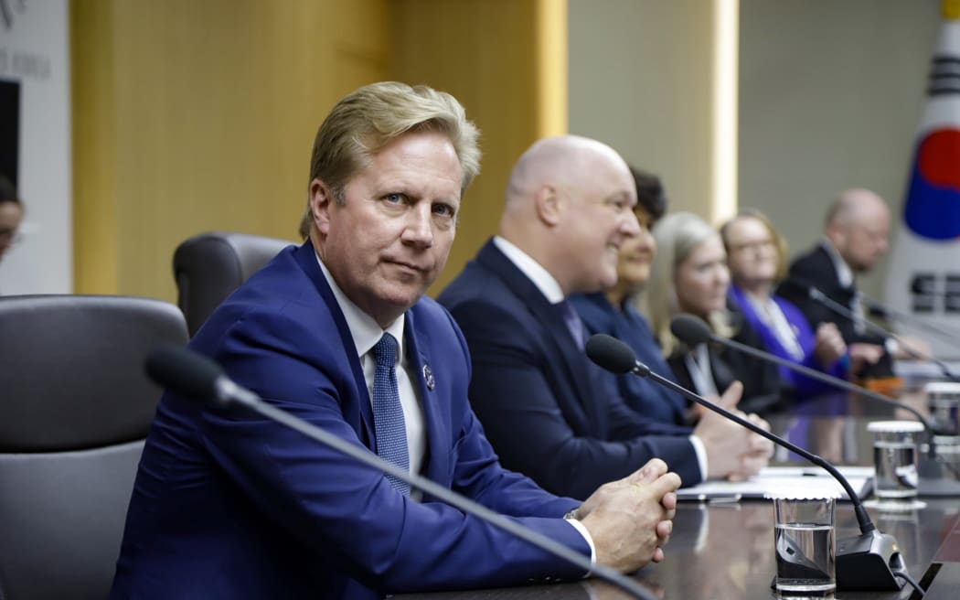 Christopher Luxon and Todd McClay at a bilateral meeting in South Korea.