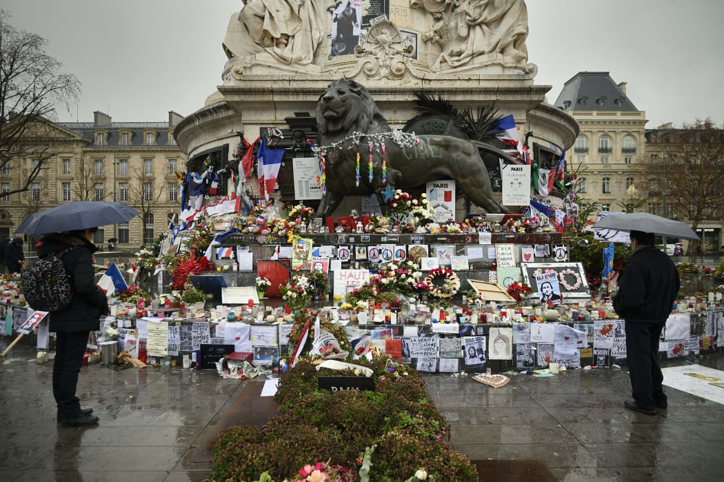 A make-shift memorial erected to honour the victims of the January2015 attacks in Paris.
