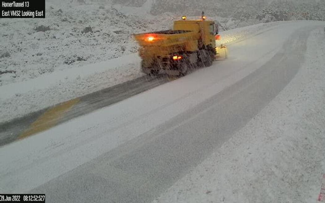 Snow on Milford Road on 9 June 2022
