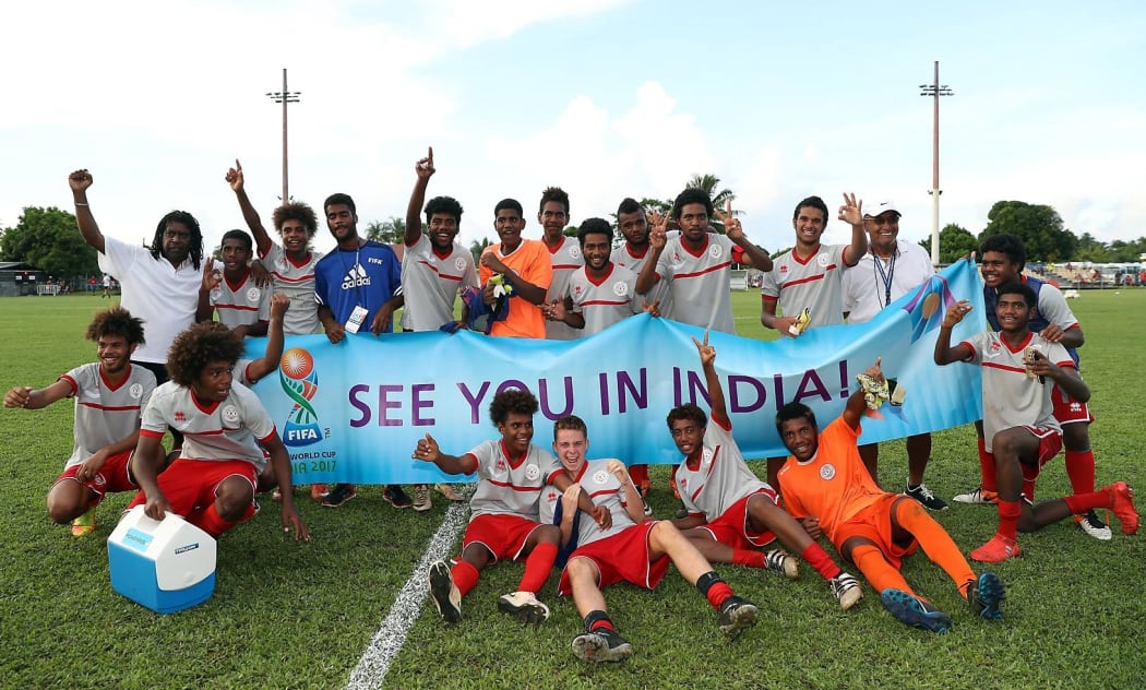 New Caledonia celebrate qualifying for the FIFA Under 17 Football World Cup.