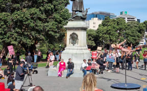 The Fired Up Stilettos group has taken their protest to the front of Parliament.