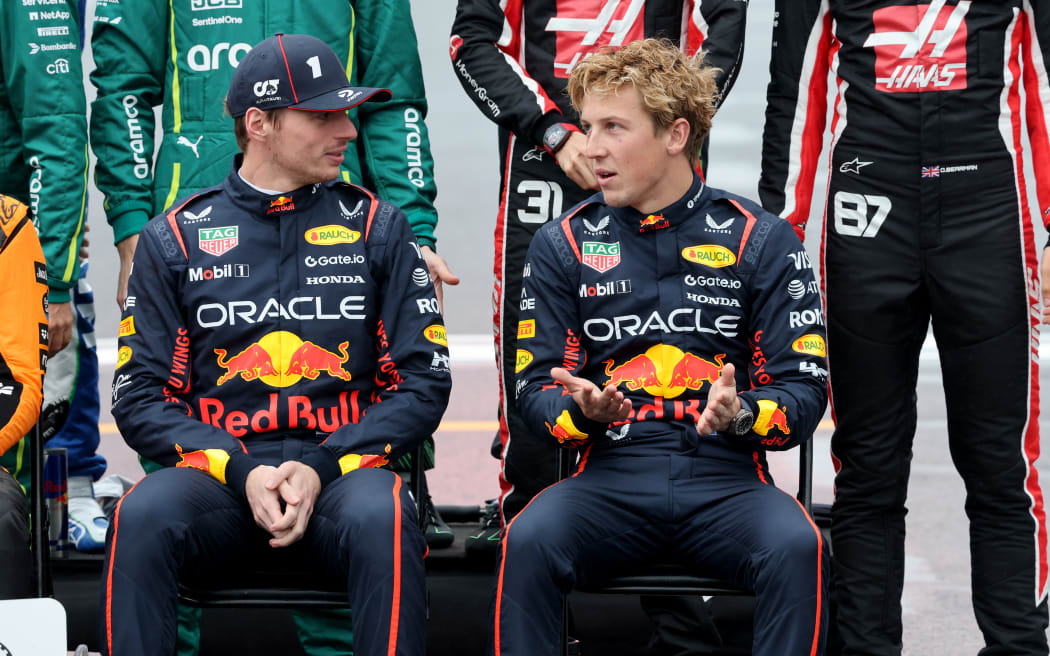 Max Verstappen, left, and Liam Lawson, at the Australian Grand Prix, 16 March, 2025.