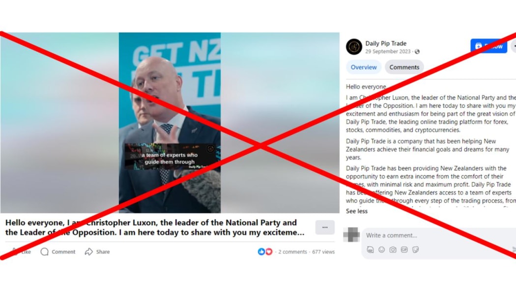 A fake video claiming Christopher Luxon was promoting online trading did the rounds last year.