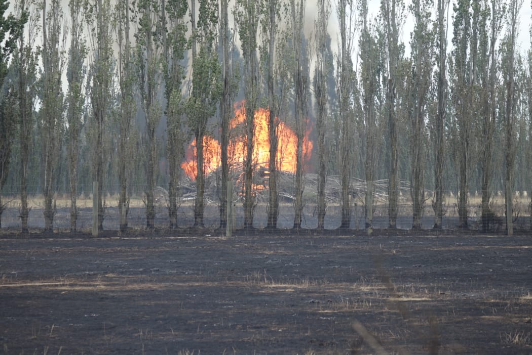 Flames leap to a rubbish pile and set it alight.
