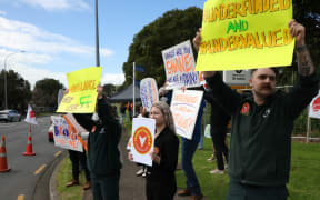 First Union and New Zealand Ambulance Association ambulance officers rallying in Auckland.