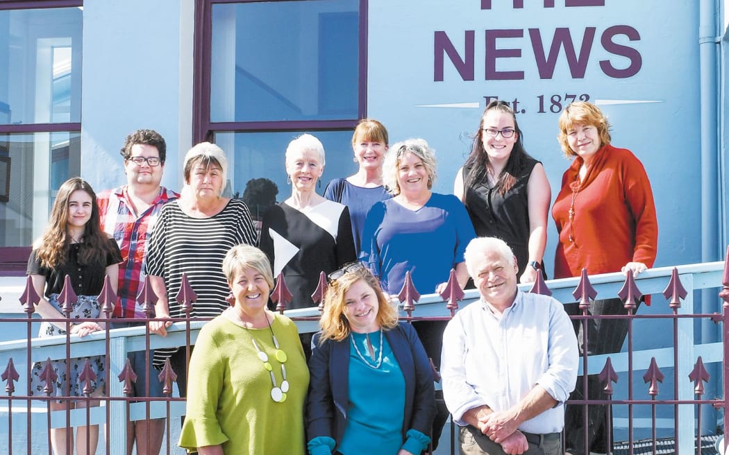 Westport News turns 150 - The Westport News team: Front from left: printer Debbie Daniels, reporter Ellen Curnow, advertising manager Ray Curnow. Back from left: reporter Raquel Joseph, typesetter Brett Evans, office administrator Joanne Lavery, co-owner/chief reporter Lee Scanlon, proof reader Robyn Callaghan, manager Vanessa Neighbours, printer/driver Sharna Johnson, typesetter Ellen Herbert. Absent: drivers Jan Berry, KerriAnne Fussell, Kevin Vuglar