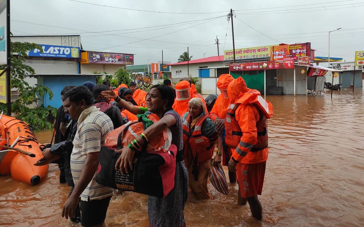 Rescuers in Maharashtra have been hampered by heavy downpours.