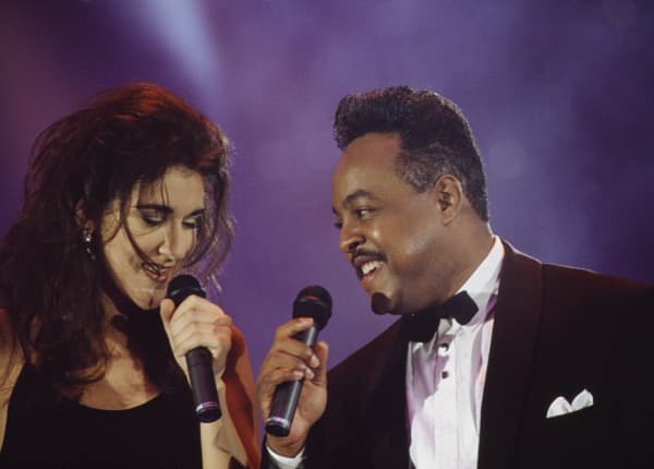 Canadian singer Celine Dion and American R&B and soul singer and songwriter Peabo Bryson attend the 1992 Wolrd Music Awards ceremony in Monaco, May 14, 1992. (Photo by Jacques Bourguet/Sygma/Sygma via Getty Images)