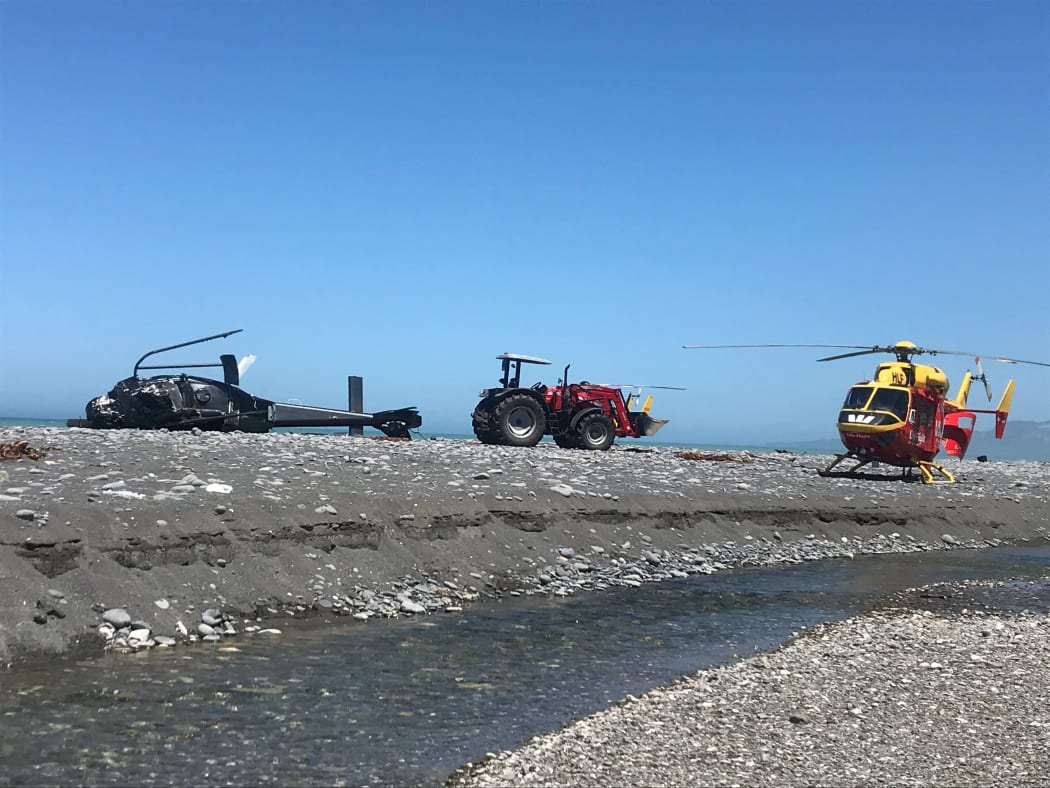 Scenes from the helicopter crash in Kaikoura.

Two dead and three seriously injured after helicopter crashes north of Kaikoura