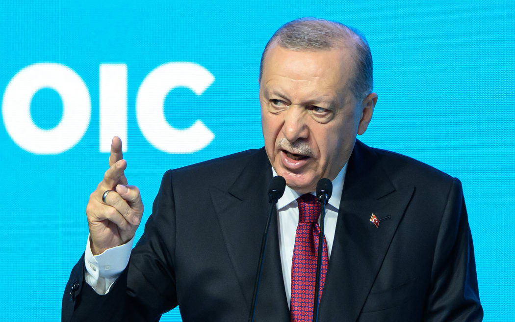 Turkey's President Recep Tayyip Erdogan speaks during the 51st session of the Council of Foreign Ministers of the Organization of Islamic Cooperation (OIC) in Istanbul, on June 21, 2025. (Photo by Yasin AKGUL / AFP)
