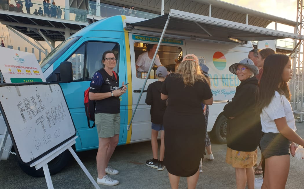 Taco Medic gives out free tacos in the wake of Team New Zealand's America's Cup win.