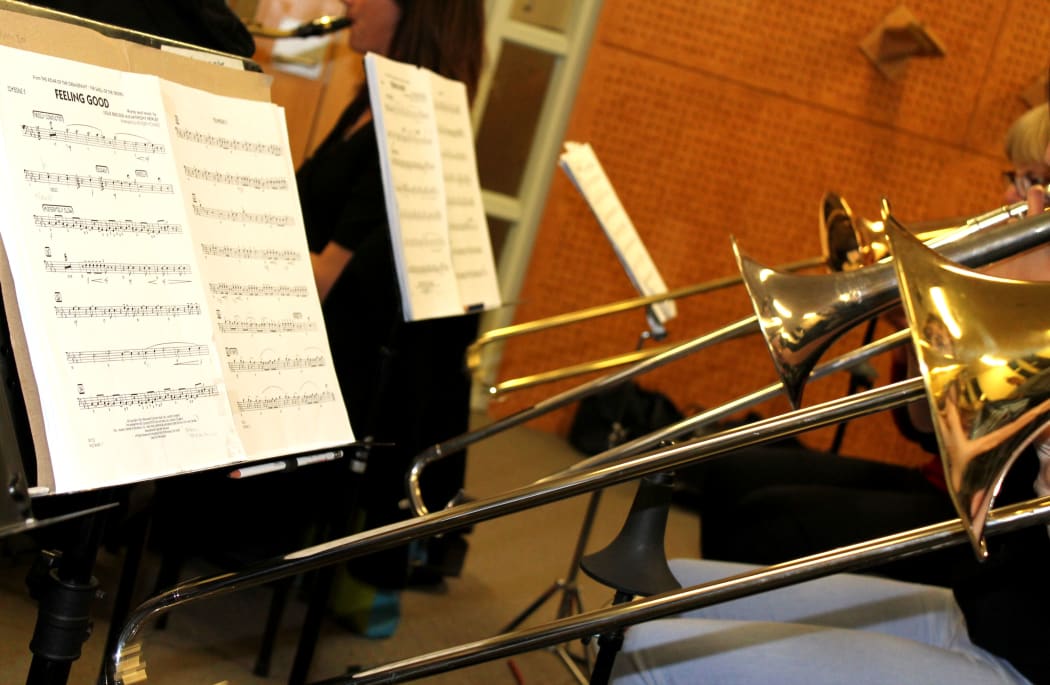 A photo of the Sisters of Swing, the All Girl Big Band in action