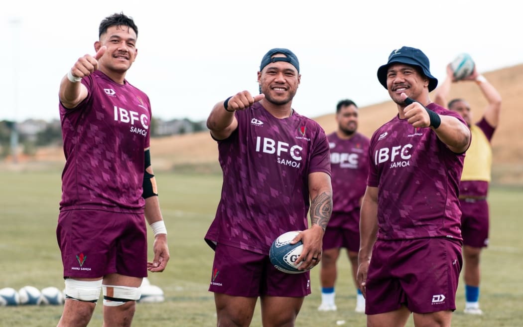 Manu Samoa players ready for the crucial game against the USA. Photo: Manu Samoa