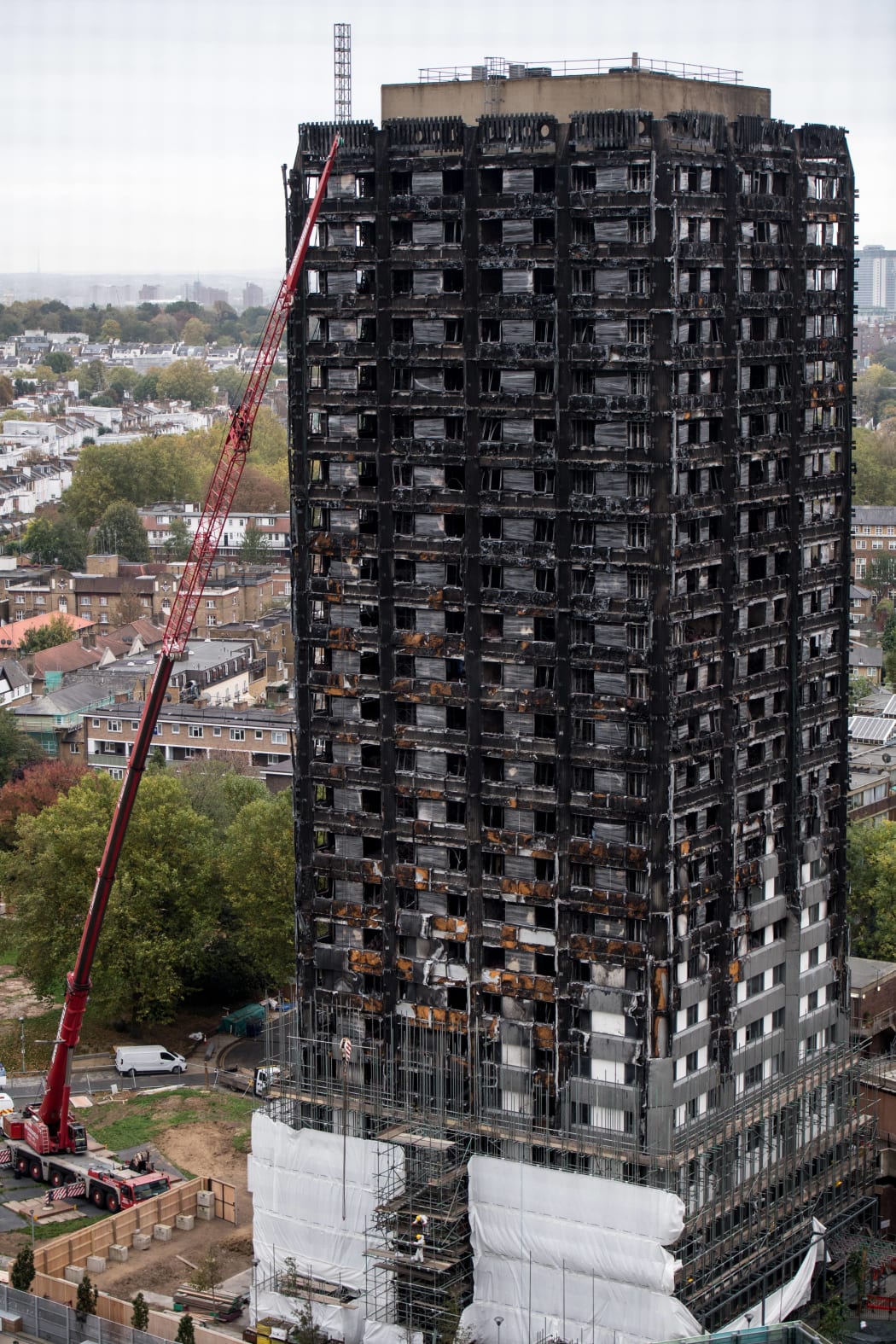 The burned-out-shell of Grenfell Tower in London.