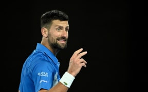 Novak Djokovic of Serbia reacts during his round three match against Tomas Machac of Czechia during the 2025 Australian Open at Melbourne Park in Melbourne, Friday, January 17, 2025. (AAP Image/James Ross/Photosport) NO ARCHIVING, EDITORIAL USE ONLY