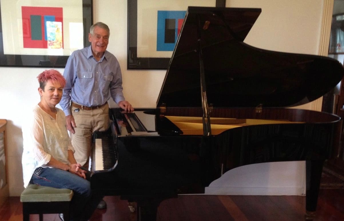 Martinborough Music Festival's Vicki Jones & Ian Creswell with the Schimmel piano
