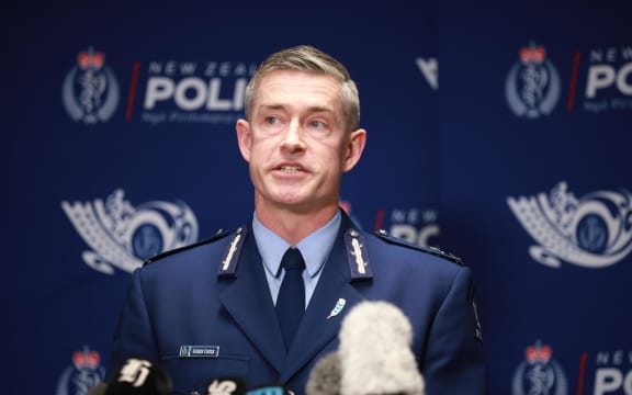 Police Commissioner Andrew Coster speaks to media after a shooting incident in Auckland on 20 July, 2023.