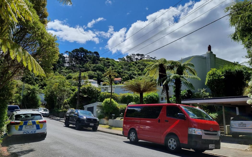 Police at the scene of an unexplained death in the Wellington suburb of Khandallah.