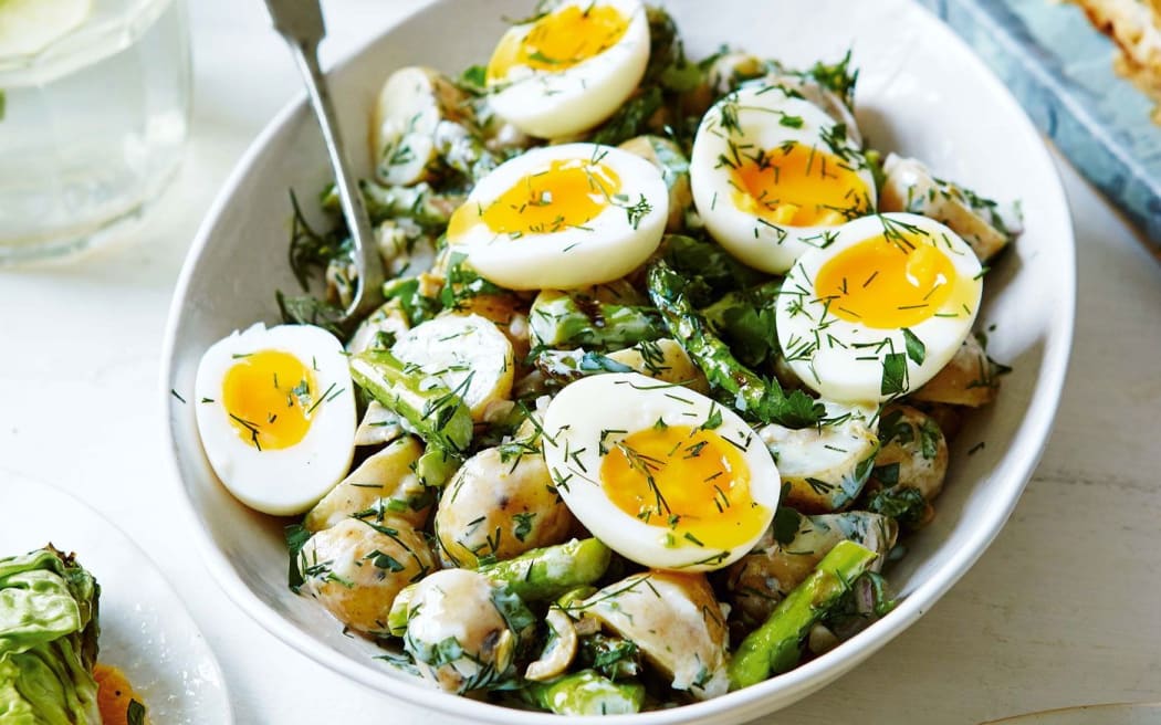 Warm Salad of New Potatoes, Asparagus, Eggs and Mint