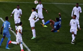 Saula Waqa scores Fiji's 2nd goal against Honduras in Christchurch.