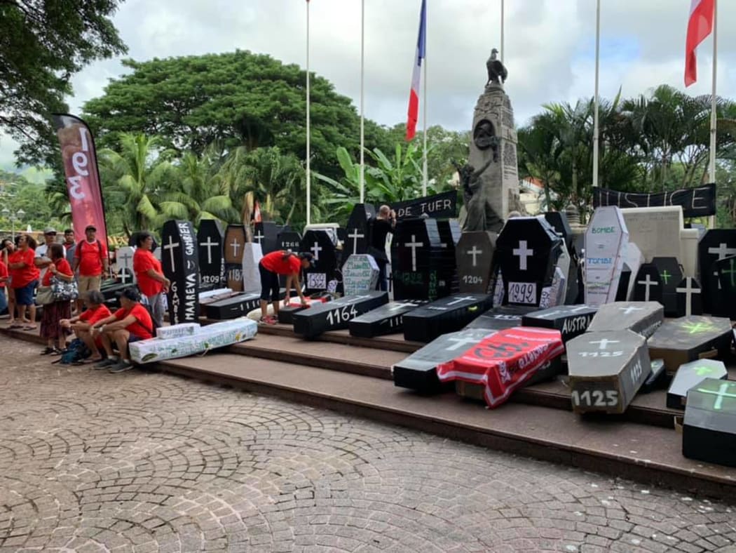 A demonstration in French Polynesia to mark the 53rd anniversary of France's first atomic weapons test in the Pacific.