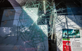 A broken window at Melrose Liquor in Mt Roskill.