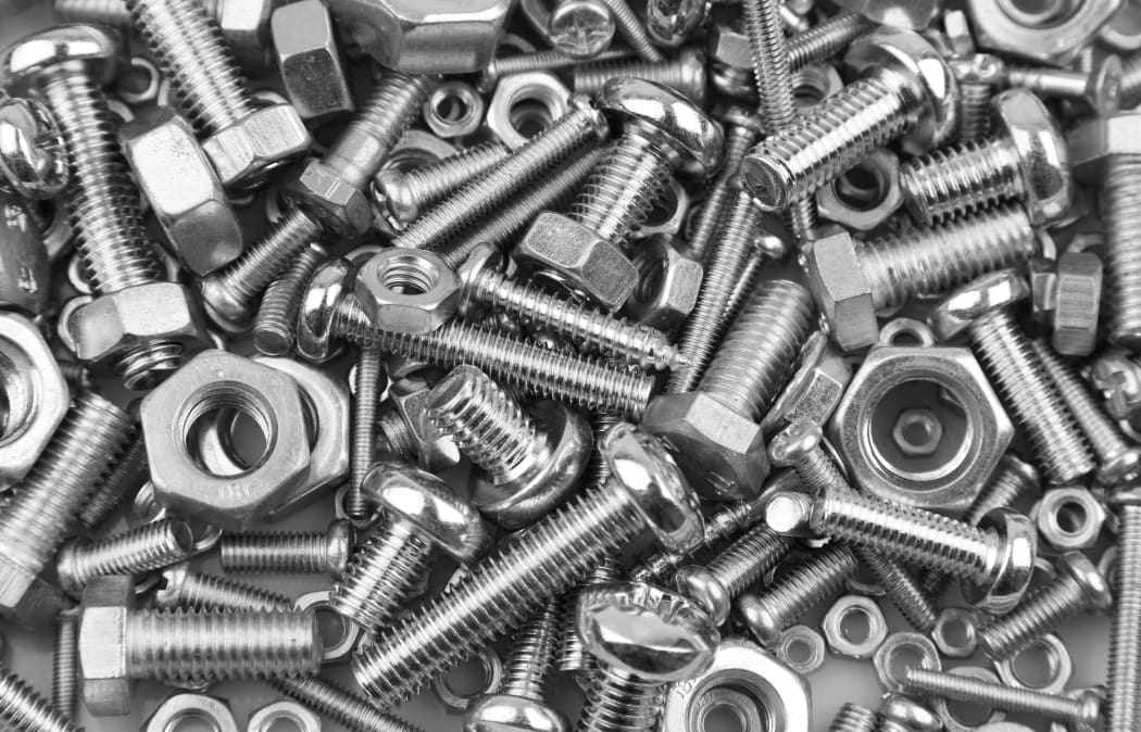 Chrome nuts and bolts close-up