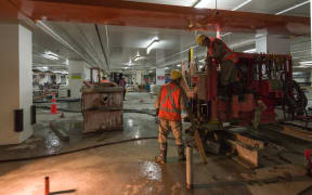 Work begins on re-levelling the earthquake-damaged Christchurch art gallery.